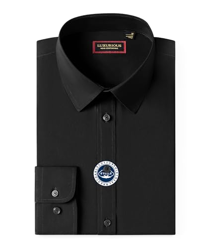 Lion Nardo Cotton Dress Shirts for Mens Black Button Down Shirts Long Sleeve Wrinkle Free Dress Shirt Business Casual Shirt Formal Wedding Regular Fit