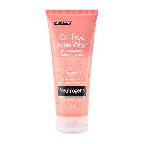 Neutrogena Oil-Free Acne Wash Pink Grapefruit Face Scrub with 2% Salicylic Acid & Vitamin C, Gentle Exfoliating Foaming Cleanser for Acne-Prone Skin, 6.7 fl. oz