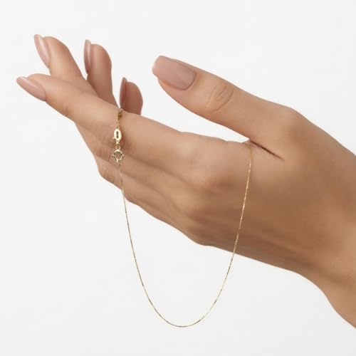 Jewelry Affairs 10k Real Solid Gold Mirror Box Chain Necklace, 0.6mm (16 Inches, Yellow Gold)