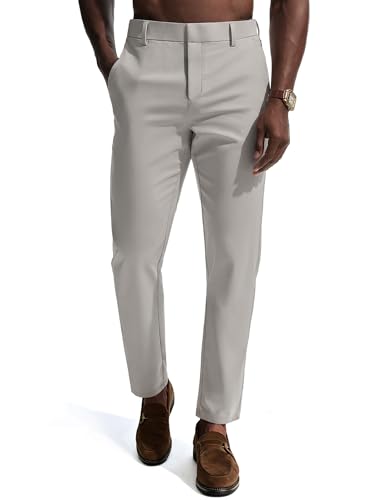 PJ PAUL JONES Men's Dress Pants Stretch Golf Pants Slim Fit Tapered Dress Work Casual Extended Waist Trousers Beige Gray M