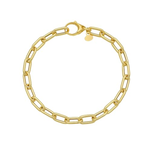 Floreo 14k Yellow Gold Oversized Charm Lock 5mm Paperclip Link Bracelet, 7 Inch
