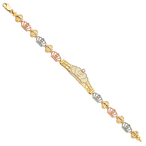 The World Jewelry Center 14k Tri Color Gold 15 Years ID Bracelet - 7.5"