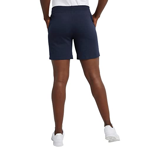 Hanes Women's Pocket Drawstring Cotton 7in Inseam Shorts Coat, Navy, Large