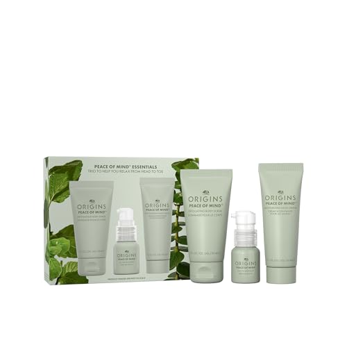 Origins 3-Piece Peace of Mind Travel Hand & Body Skin Care Gift Set | Exfoliating Scrub, Hand Cream & Aromatherapy Experience | With Eucalyptus, Peppermint & Basil Essential Oils | Wellness Gift