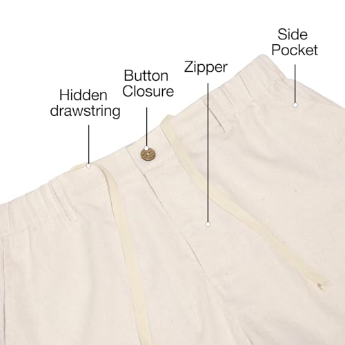 JEMLDL Men's Shorts Casual 7" Cotton Linen Button Elastic Waist Summer Beach Vacation Shorts with Multi-Pocket US 38 X-Large Beige
