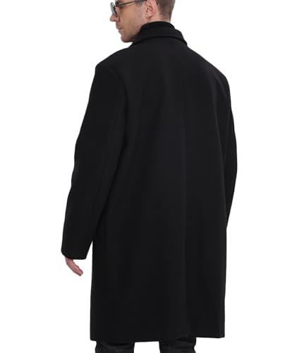SOMTHRON Men's Casual Trench Coat Mid Long Single Breasted Slim Fit Peacoat Notched Lapel Winter Business Overcoat BL-XL