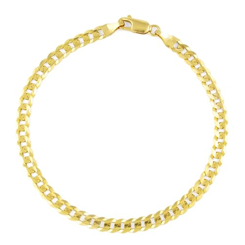 Nuragold 14k Real Yellow Gold Cuban Curb Solid Link Chain Bracelet - 5mm - 9"