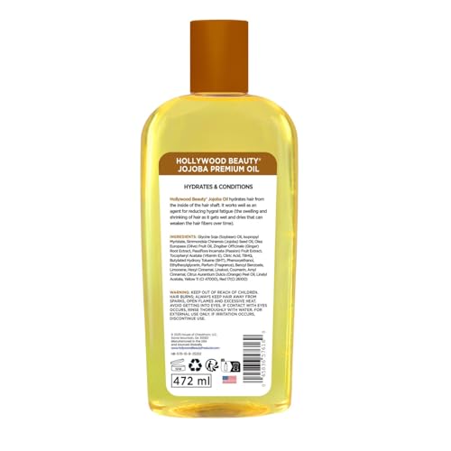 Hollywood Beauty Jojoba Oil for Hair, Scalp, and Skin, VALUE SIZE 16 fl oz - Hydrates and Conditions