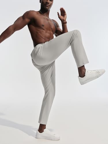 PJ PAUL JONES Men's Dress Pants Stretch Golf Pants Slim Fit Tapered Dress Work Casual Extended Waist Trousers Beige Gray M