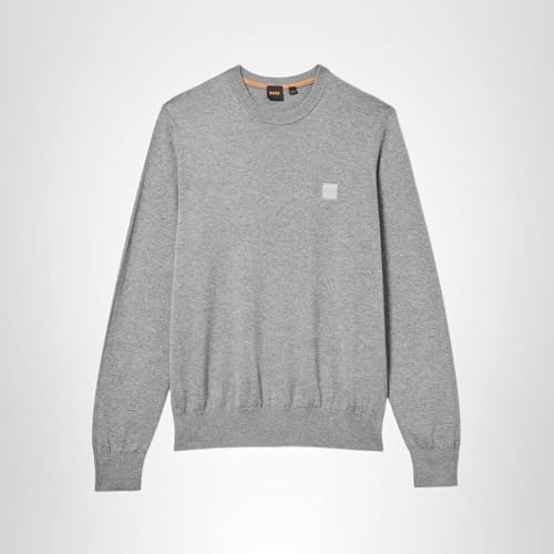 BOSS, Square Logo Cotton Blend Knit Sweater, Snowflake Grey, L