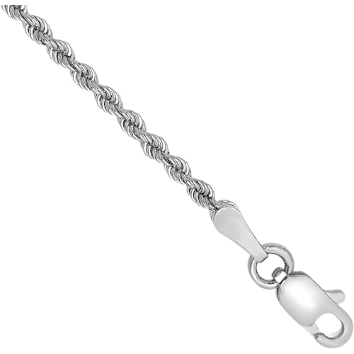 IceCarats 14K Solid White Gold 2mm Thin Rope Chain Bracelet, 8 inch