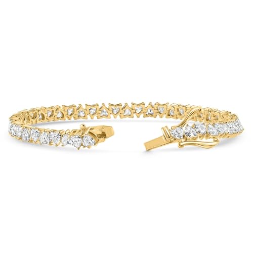P3 POMPEII3 Pompeii 10.50Ct Heart Cut Diamond Tennis Bracelet 14k Yellow Gold 7" Lab Grown (EF,VS)