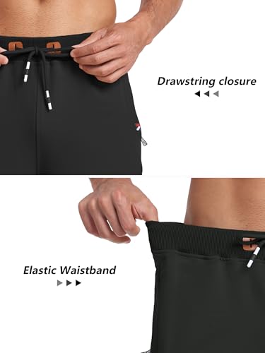GEEK LIGHTING Mens Shorts Casual Cotton Drawstring Zipper Pockets Elastic Waist Lightweight Summer Athletic Beach Shorts Black