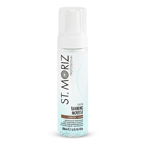St Moriz Professional Clear Tanning Mousse with Aloe Vera & Vitamin E, Fast Drying Vegan Fake Tan, Medium to Dark (200ml)