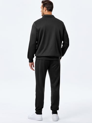 JMIERR Mens Outfits Track Suits 2 Piece Set Long Sleeve Quarter Zipper Polo Shirt& Joggers Sweatpants with Pockets, Fall Tracksuit Sweatsuits Matching Lounge Sets, Black, XL