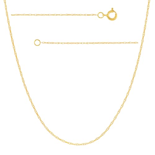 JEWELHEART 10K Solid Yellow Gold Rope Chain Pendant Necklace, 0.80mm 18in