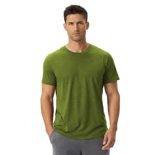 100% Pure 15.5 Micron Merino Wool T-Shirt for Men - 180g Ultra-Rare Luxury, Lightweight, Moisture Wicking Athletic Short GreenM