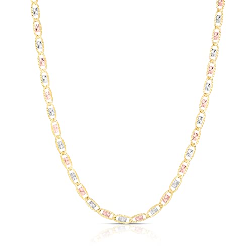 Floreo 14k Tri-Color Gold 3.5mm Solid Diamond Cut Valentino Chain Necklace 18 Inch