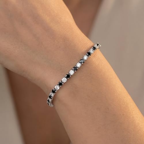 3.00ct Black & White Diamond Round Genuine Tennis Bracelet 14K White Gold Sale
