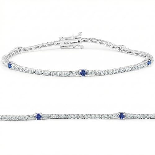 Pompeii 1 1/10 Ct Diamond & Blue Sapphire Tennis Bracelet 14k White Gold 7" Lab Grown (G/H,VS)