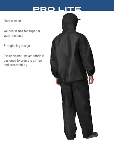 FROGG TOGGS Men's Pro Lite Rain Suit, Waterproof, Breathable, Dependable Wet Weather Protection, Carbon Black, Medium-Large