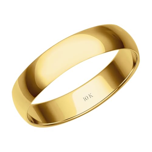 Brilliant Expressions 4MM Solid Gold Men's Wedding Band - Lightweight Wedding Ring for Men; 10K Yellow Gold Jewelry; Plain Mens Wedding Band; Comfortable Classic Gold Rings for Men, Size 6