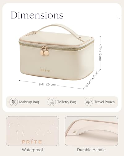 Prite Makeup Bag Travel Cosmetic Case, Women Toiletry Bag Organizer, Beige