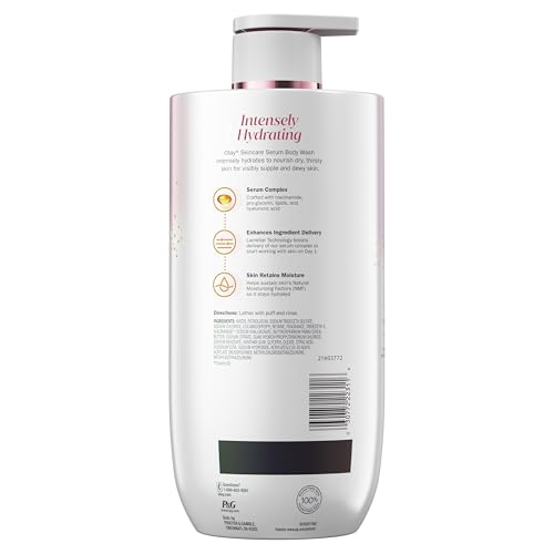 Olay Body Wash for Women, Intensely Hydrating, Hyaluronic Acid Serum Complex, Renews Moisture, Free of Parabens & Phthalates, Vitamin B3 Lameller Technology, For All Skin Types, 28 fl oz