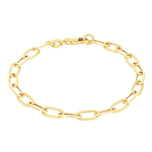 Nuragold 14k Real Yellow Gold 4mm Paperclip Chain Cable Link Bracelet - 8"