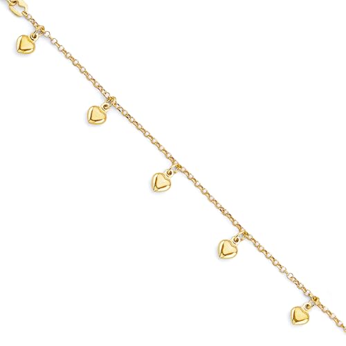 14k Yellow Gold Heart Charm Bracelet - 6"