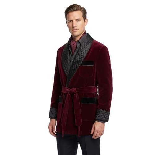 THE FAM STUDIO Men's Luxury Burgundy Smoking Jacket