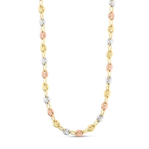 Floreo 14K Tri-Color Gold 4.7mm Puff Anchor Mariner Chain Necklace, 16 Inch