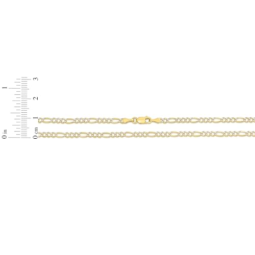 Floreo 10k Yellow Gold and White Gold 2.5mm Solid Two-Tone Figaro Chain Bracelet or Anklet 7 Inch