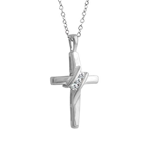 EternalDia 10K Gold Diamond Three-Stone Cross Necklace for Women Men | 18” Chain with Spring Ring Closure | Jewelry Pendant Necklace 0.05cttw, Color I-J, Clarity- I2-I3 | Mothers Day Gift