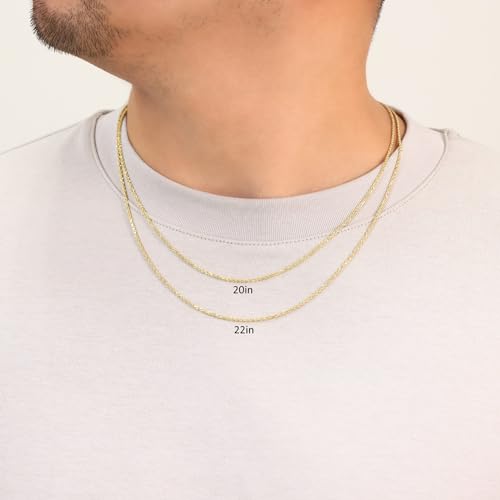 Nuragold 10K Real Yellow Gold Solid Rope Chain Diamond Cut Italian Necklace - 26",1.5mm