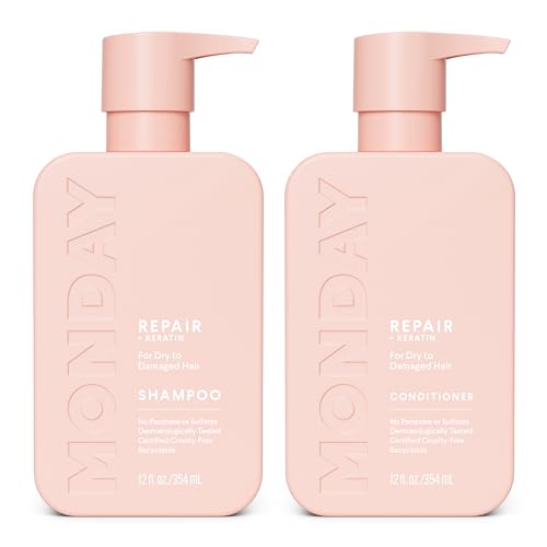 MONDAY HAIRCARE Repair Shampoo and Conditioner Set (2 Count) 12 oz For Dry to Damaged Hair Made with Keratin, Coconut Oil, Shea Butter, and Vitamin E