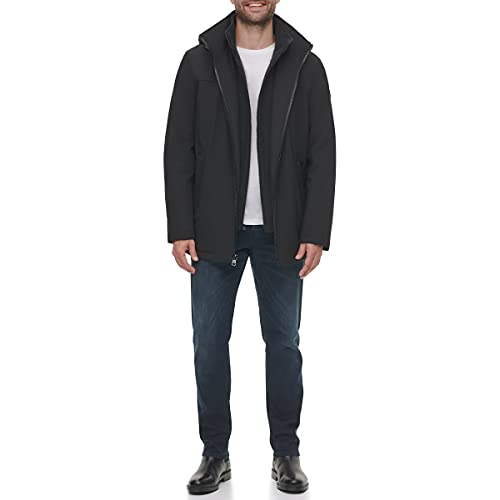 Calvin Klein Men's Rip Stop Hooded Jacket With Inner Fleece Bib, Deep Black, Medium
