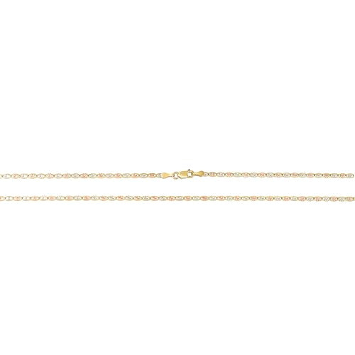 Floreo 14k Tri-Color Gold 2mm Solid Diamond Cut Valentino Chain Necklace 20 Inch