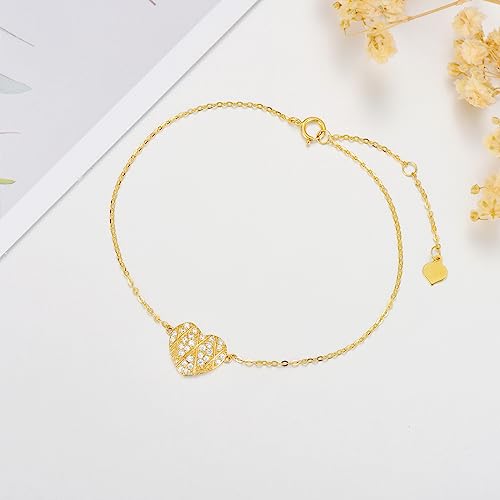 SISGEM 10k Gold Heart Anklets for Women, Real 10kt Gold Created Moissanite love Ankle Bracelet for Her, 9.4-11.0 Inches