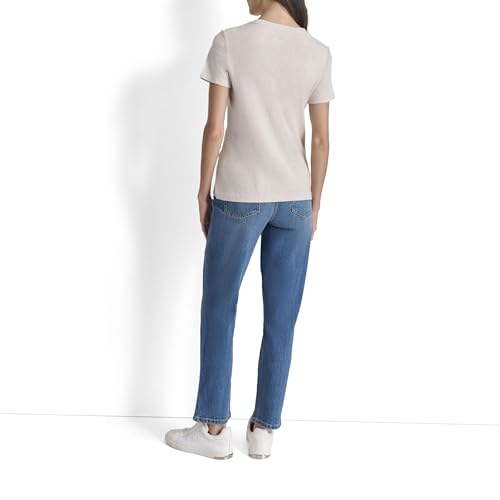 DKNY Women's Logo Soft Short Sleeve Top, Crtd Hr/Shiny Silver