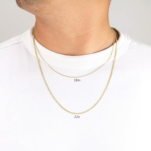 Nuragold 14K Real Yellow Gold Cuban Curb Solid Italian Link Chain Necklace - 16",1.5mm