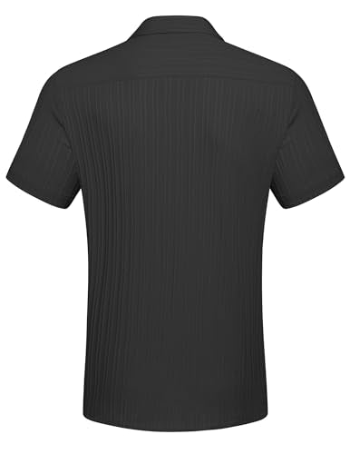 COOFANDY Button Down Shirt Men Short Sleeve Shirt Button Up Shirts for Men Linen Shirts for Men Summer Beach Shirt Black