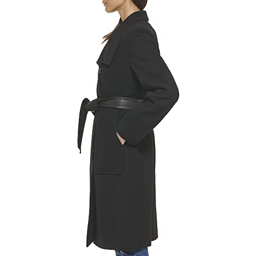 Cole Haan Women's Belted Coat Wool with Cuff Details, Black, 4