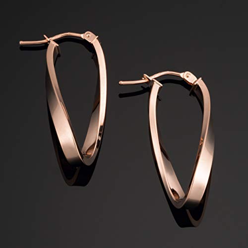 10k Gold Hoop Earrings - Twist Oval and Polished Hoops for Women, 1 Inch