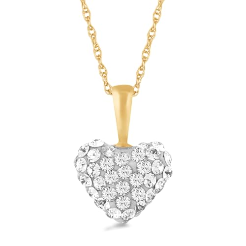 Jewelili 10K Yellow Gold Cubic Zirconia Puffed Heart Pendant Necklace