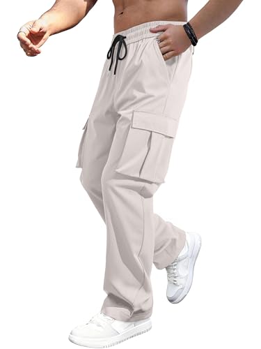 JMIERR Mens Casual Sweatpants Pants Men's Clothing Essential Joggers Mens Quiet Luxury Cargo Pants Big & Tall Loose Fit,US42(3XL),Parchment