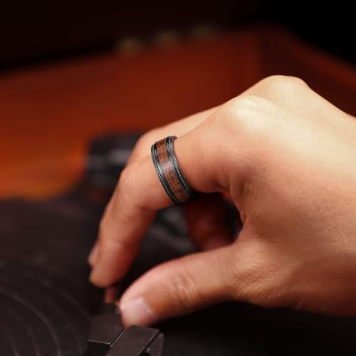 King Will NATURE 8mm Black Titanium Ring with Wood Inlay Wedding Band Ring for Men and Women Real Comfort Fit
