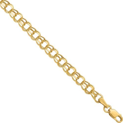 IceCarats 10K Yellow Gold 4.5mm Link Chain Double Charm Bracelet, 7 inch