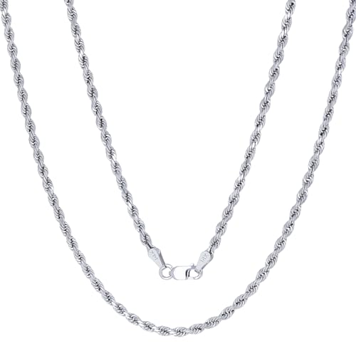 Nuragold 14K Real White Gold Solid Rope Chain Diamond Cut Necklace 1mm- 6mm - 20",2.5mm