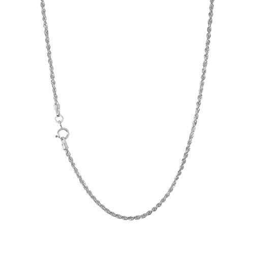Nuragold 10K Real White Gold Rope Chain 1.5mm Diamond Cut Thin Necklace - 20"